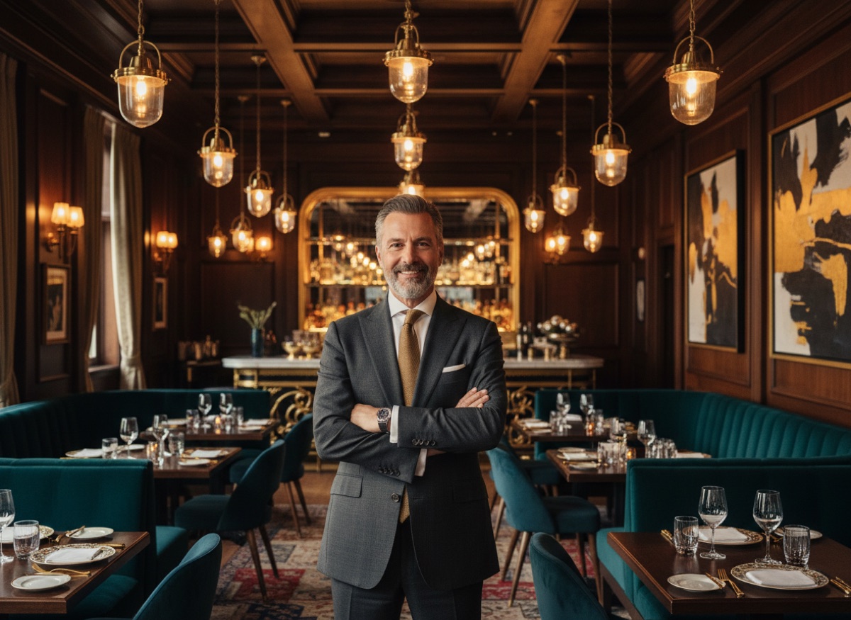 Restaurant owner in his dining room