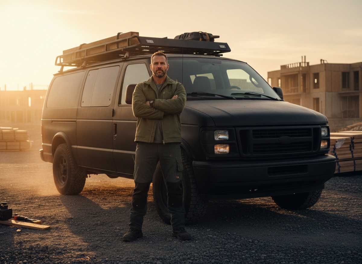 Contractor in front of his work van